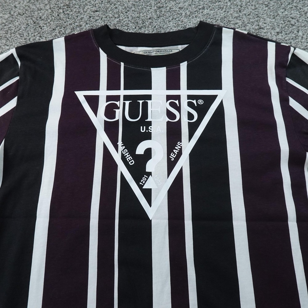 Guess‎ Shirt Mens M Multicolor Stripe Triangle Logo Graphic Tee T-Shirt Casual - Picture 1 of 8